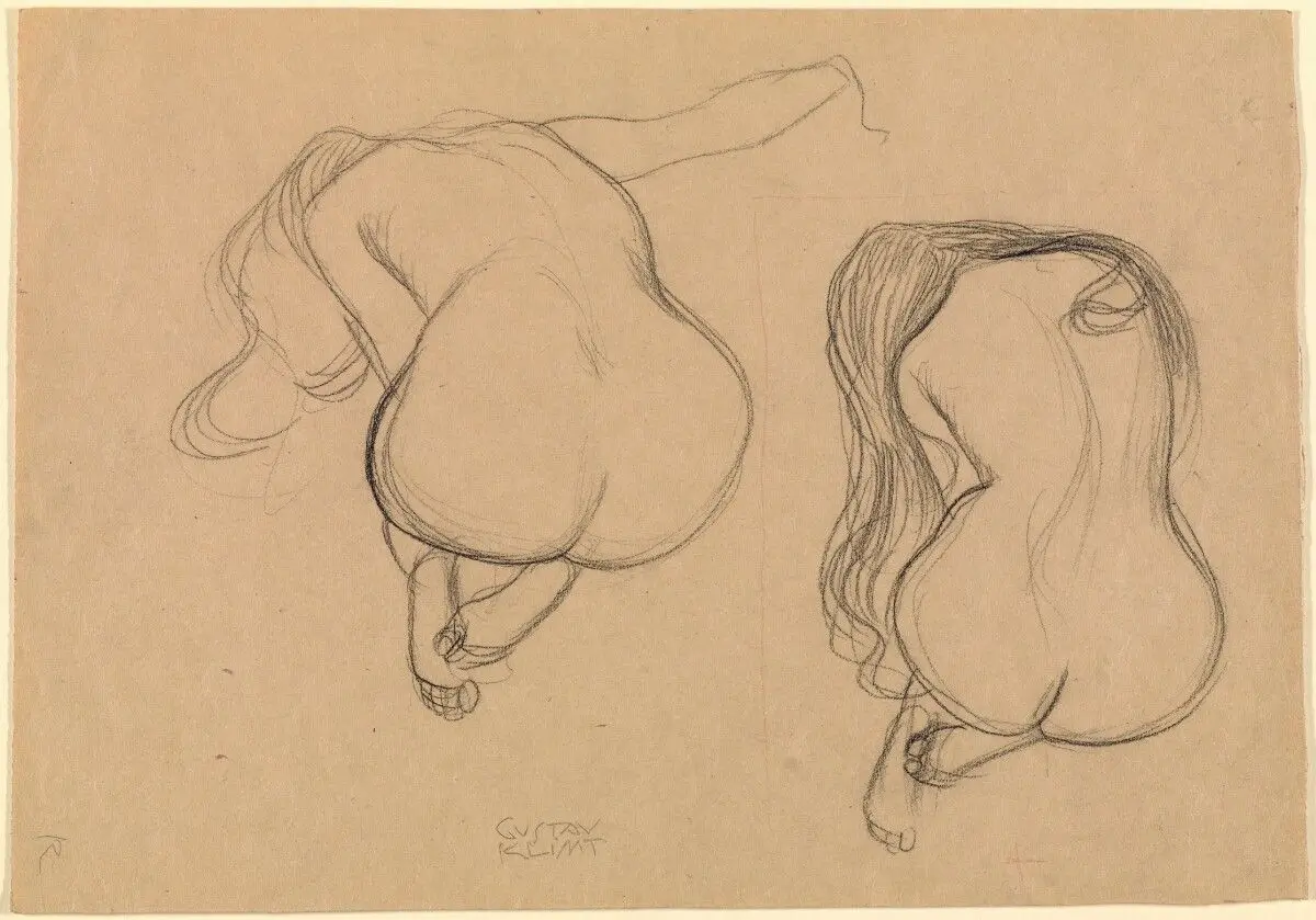 Two Studies of a Seated Nude with Long Hair by Gustav Klimt