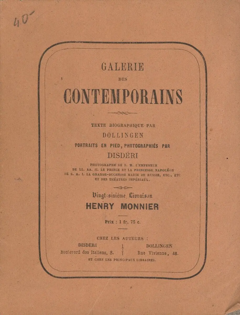 Galerie des Contemporains Vignt-Sixieme Livraison. by André Adolphe-Eugène Disdéri