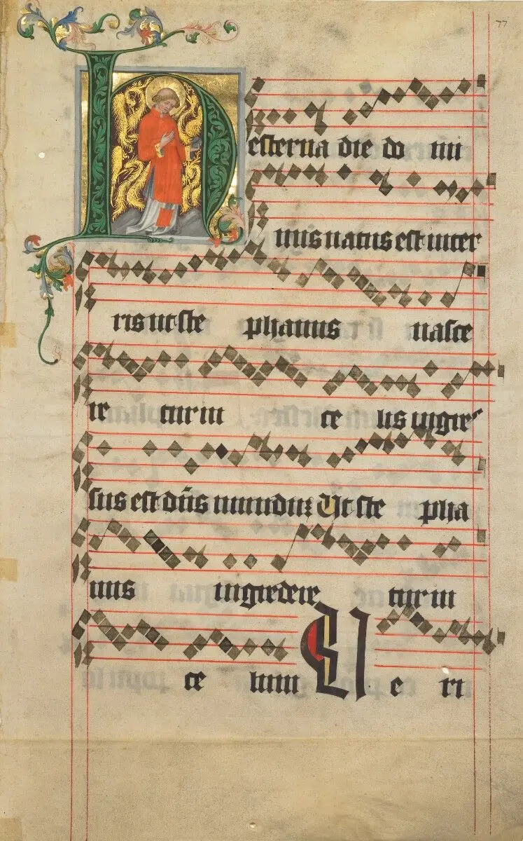 Three leaves from an antiphonal by Master of the Golden Bull