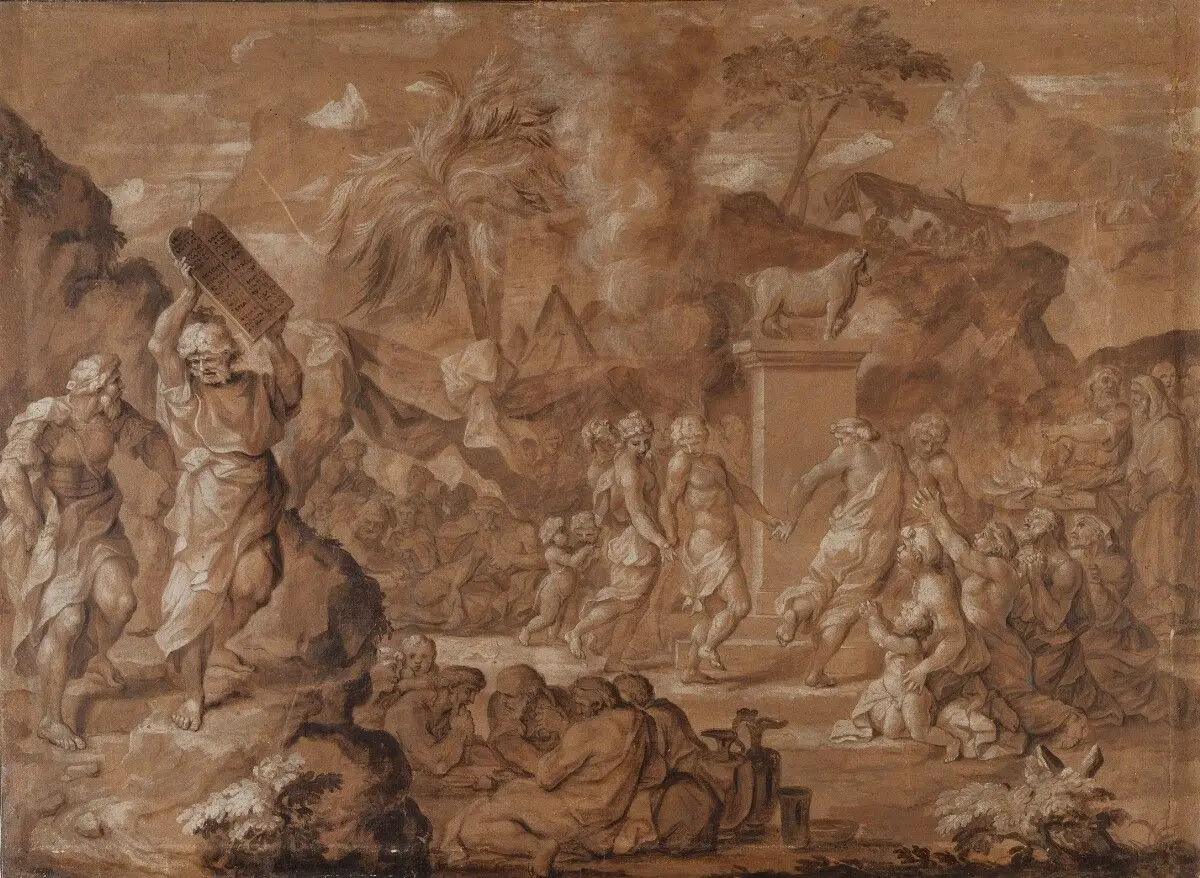 The Israelites Dancing around the Golden Calf by Sébastien Bourdon