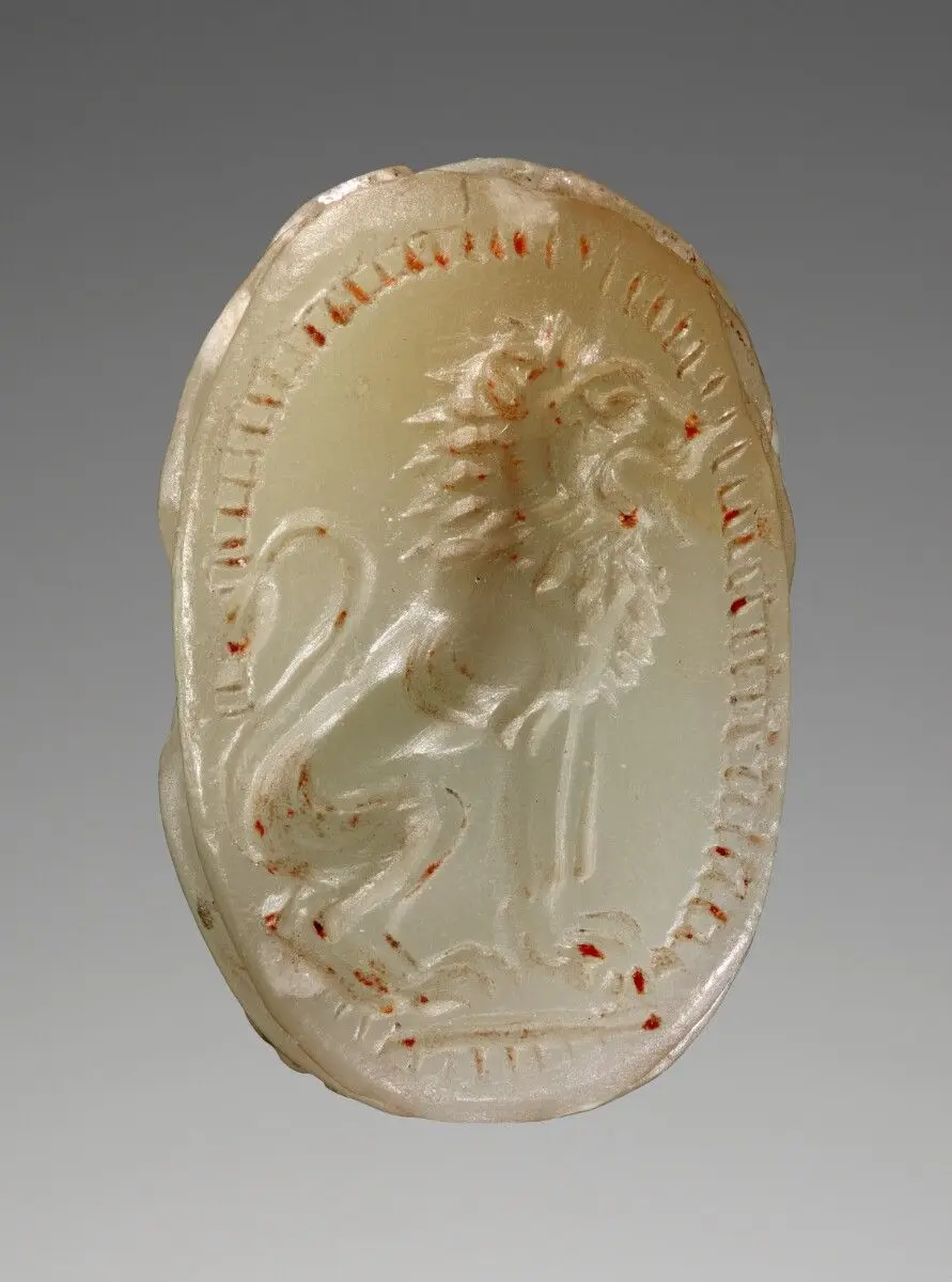 Engraved Scarab with Seated Lion by Onesimos