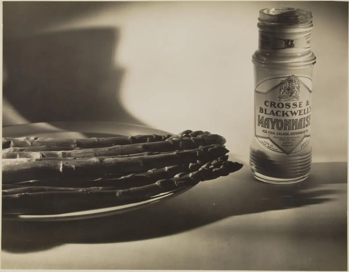 [Still Life with Asparagus and Jar of Mayonnaise] by Francis Bruguière
