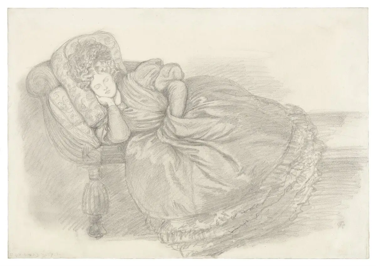 Study of Fanny Cornforth, asleep on a chaise-longue by Dante Gabriel Rossetti