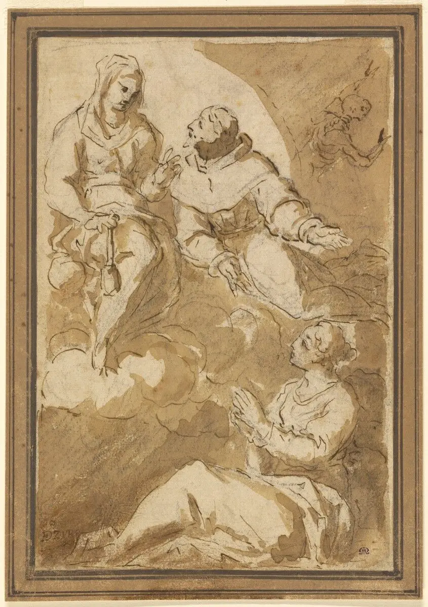 St. Francis (?) Interceding with the Virgin on behalf of a Female Saint by Juan Martín Cabezalero
