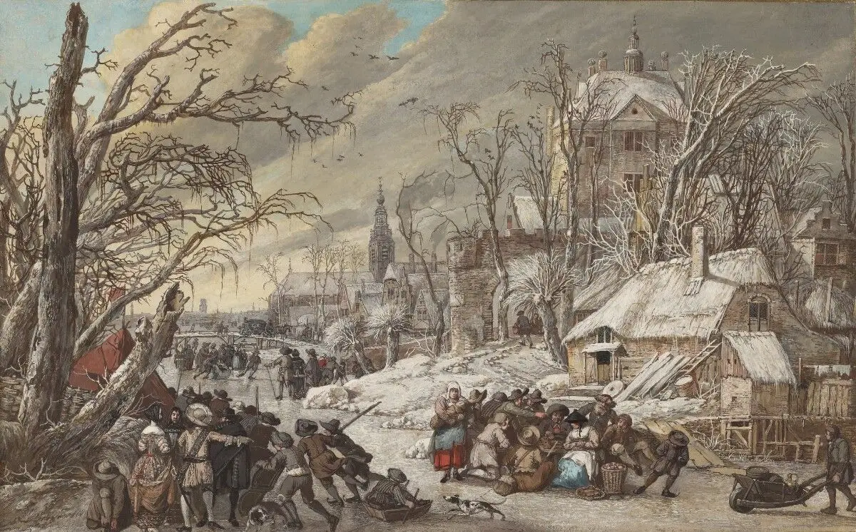 Figures on a Frozen Canal by Gerrit Battem