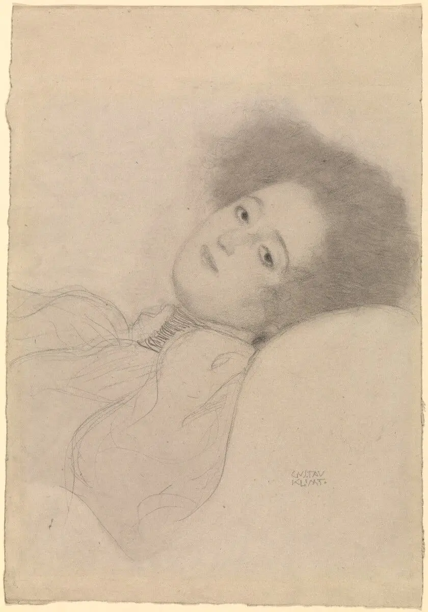 Portrait of a Young Woman Reclining by Gustav Klimt