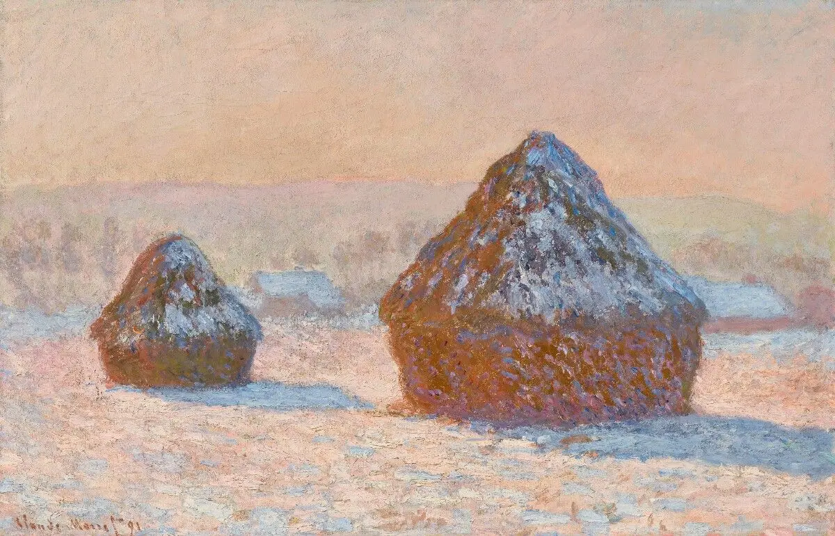 Wheatstacks, Snow Effect, Morning (Meules, Effet de Neige, Le Matin) by Claude Monet