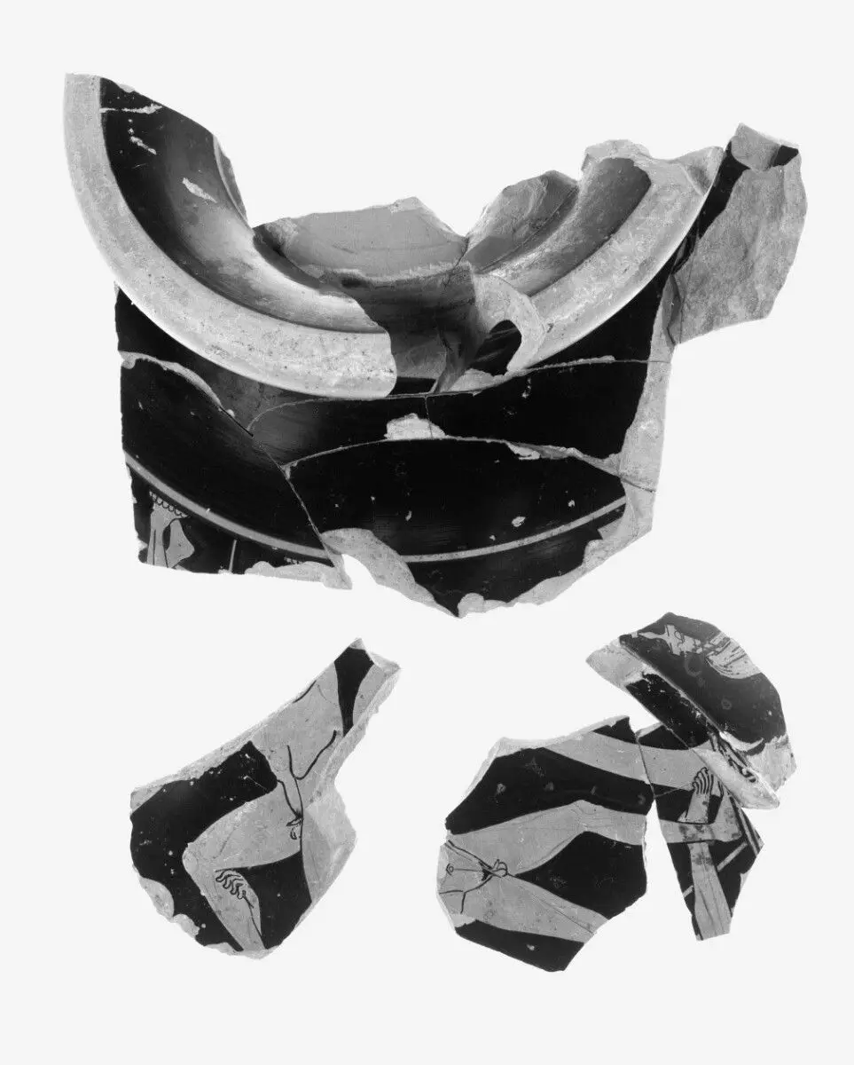 Attic Red-Figure Lidded Skyphoid Fragment (comprised of 13 joined fragments) by Onesimos