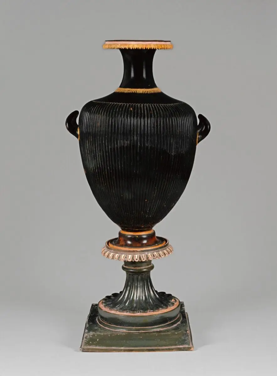 Apulian Black-Gloss Hydria with Gilding and Stand by Unknown