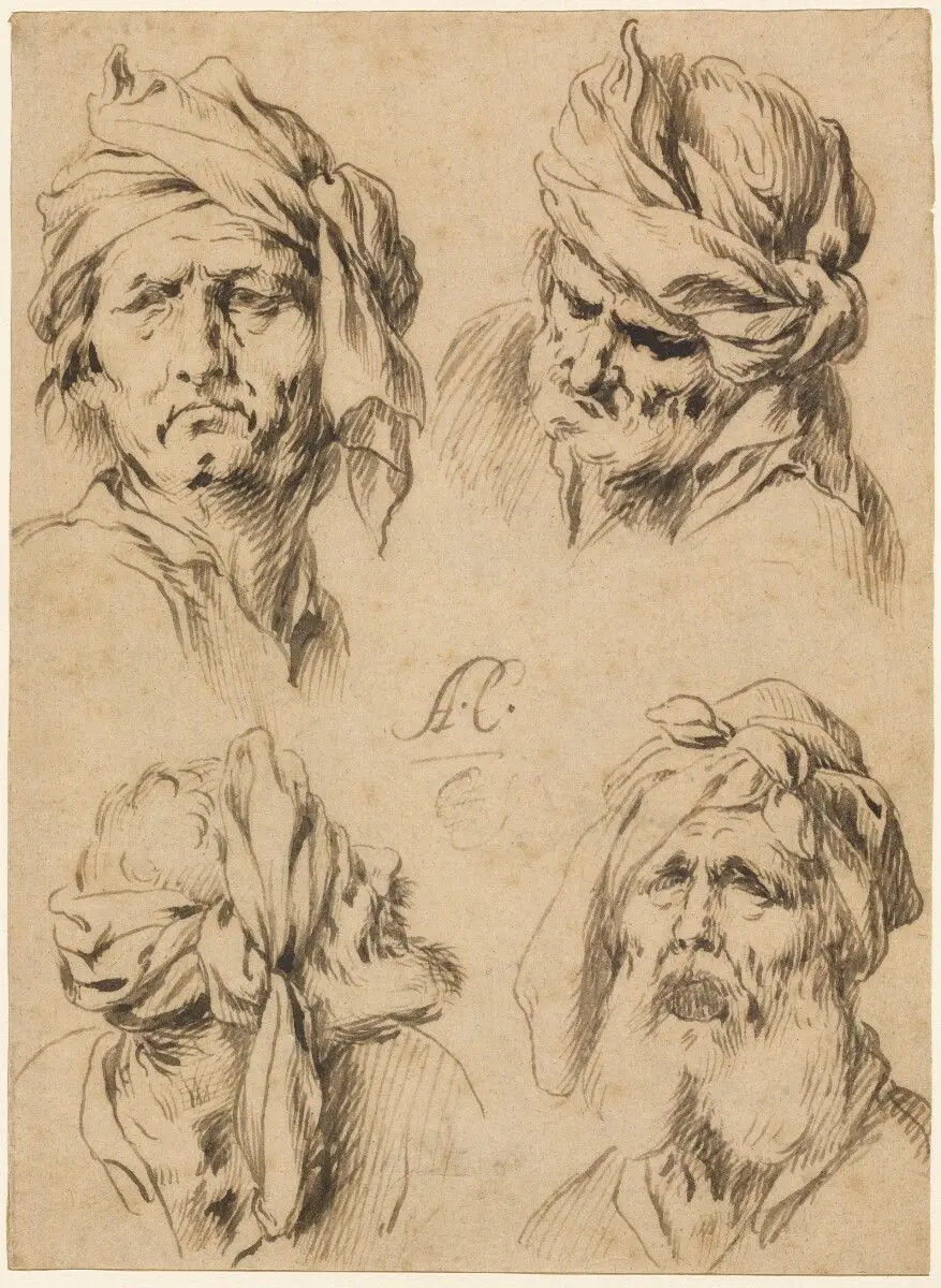 Studies of Four Male Heads by Antonio Castillo y Saavedra
