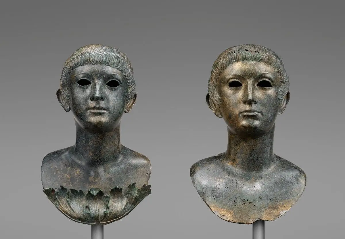 Pair of Portrait Busts of Youths and an Unrelated Pair of Marble Eyes by Unknown