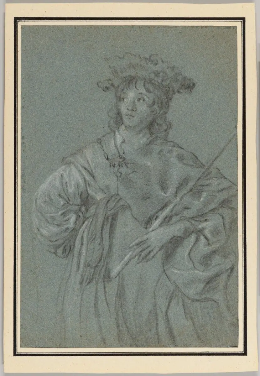 A Young Man with a Fur Hat Holding a Staff (recto); Study of the Head of a Man with a White Collar (verso) by Jacob Adriaensz. Backer