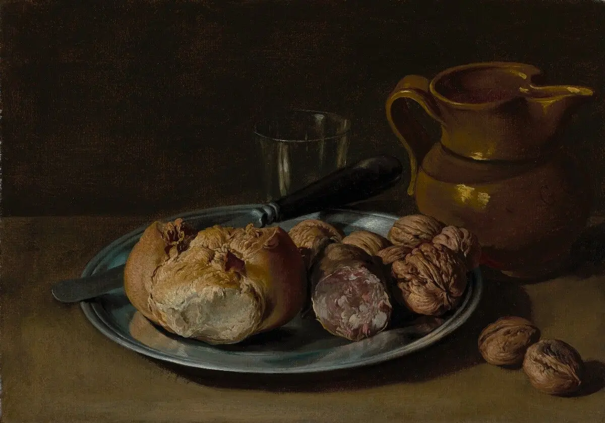 Still Life with Bread, Salami, and Nuts by Giacomo Ceruti