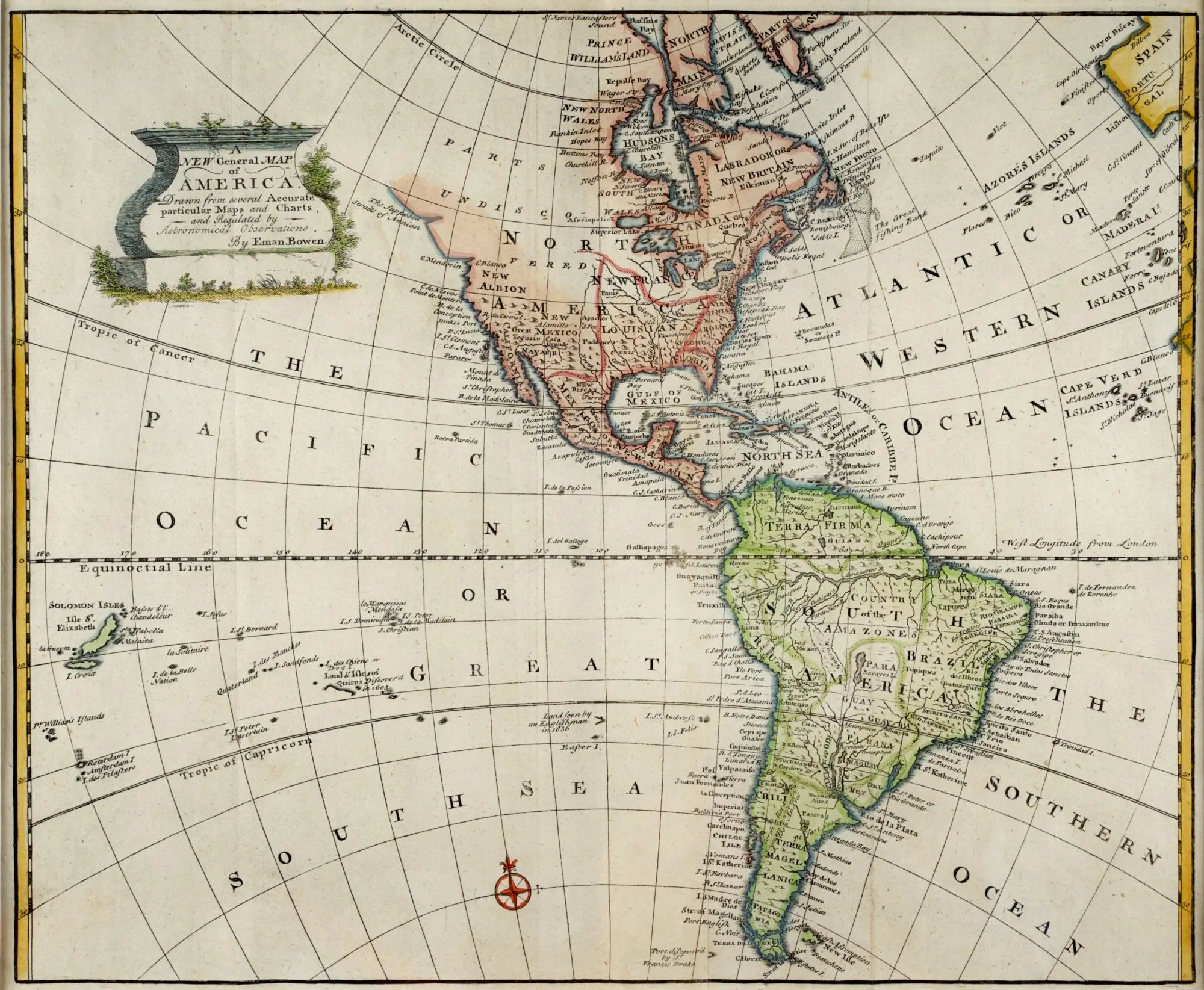 A New General Map of America by Emanuel Bowen