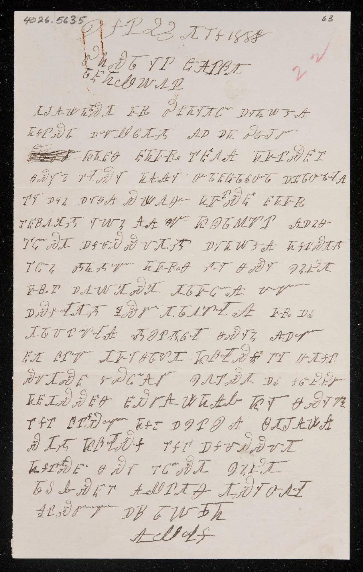 Document written in the Cherokee syllabary by Native