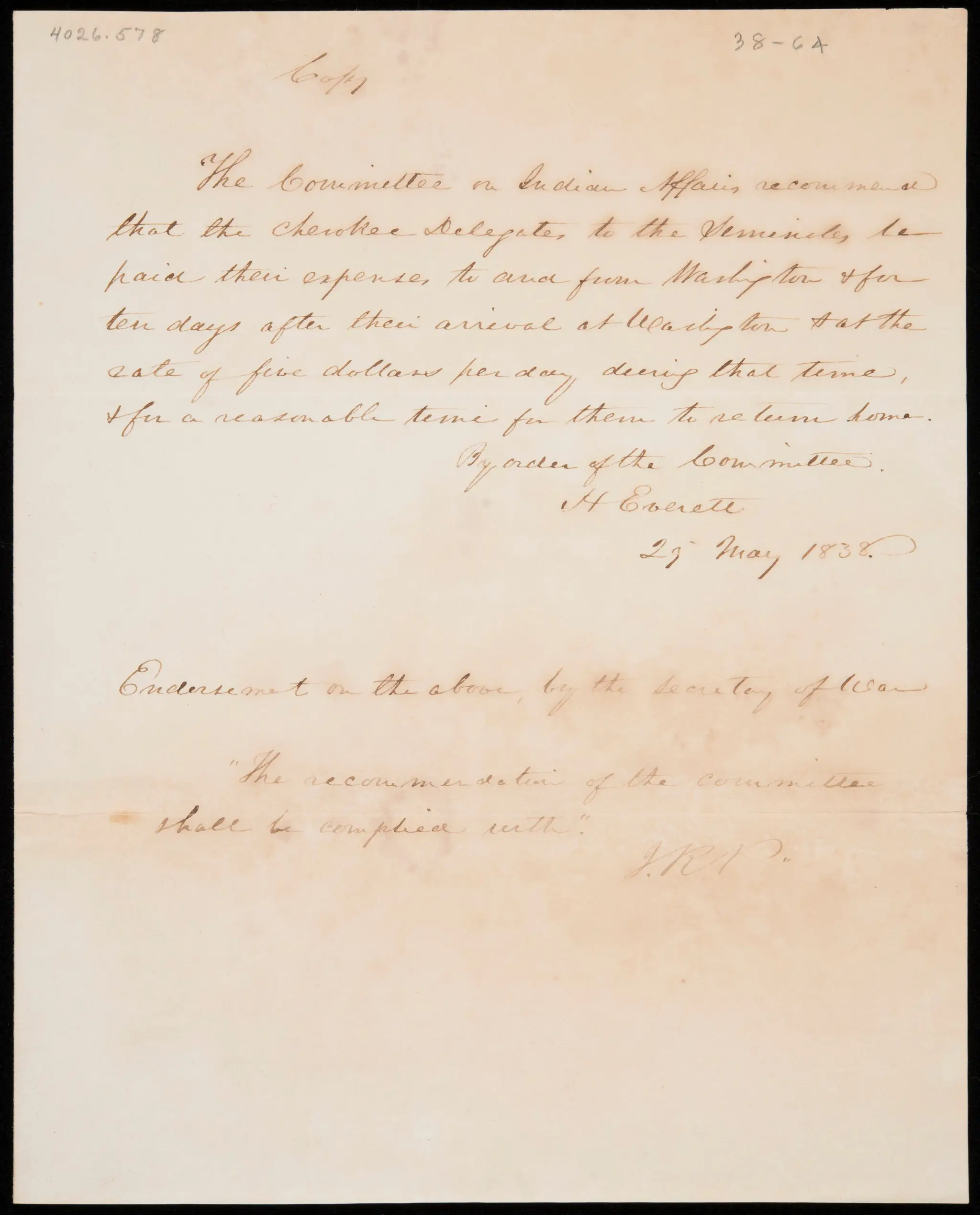 Copy of Recommendation by Committee on Indian Affairs by Committee on Indian Affairs