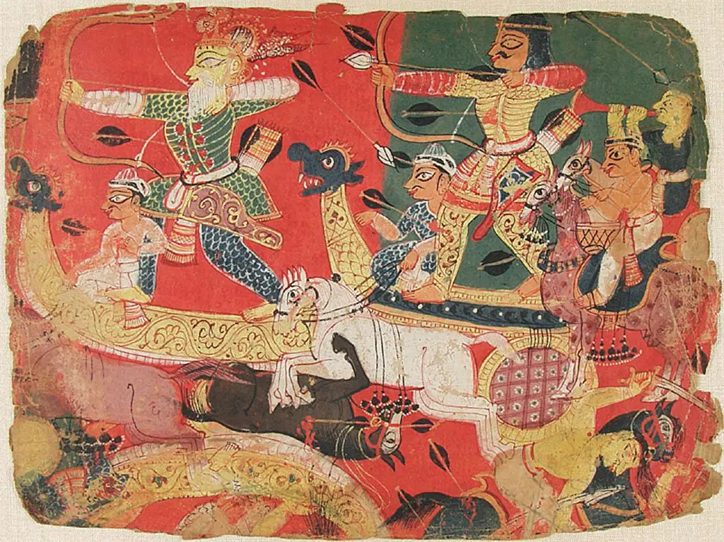 Battle Scene (painting, recto), folio fragment from a Bhagavata Purana series by Unknown artist