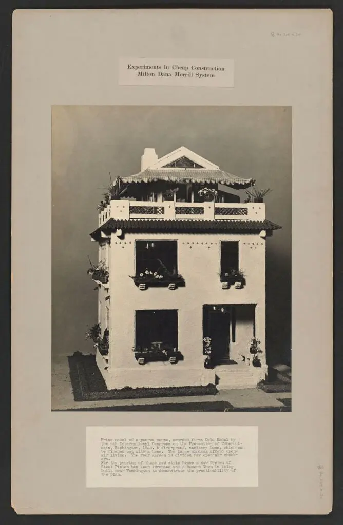 Housing, Industrial: United States. Virginia. Virginia Highlands: Experiments in Cheap Construction. Milton Dana Morrill System: Prize model of a poured house, awarded first Gold Medal by the 6th International Congress on the Prevention of Tuberculosis by Unidentified Artist