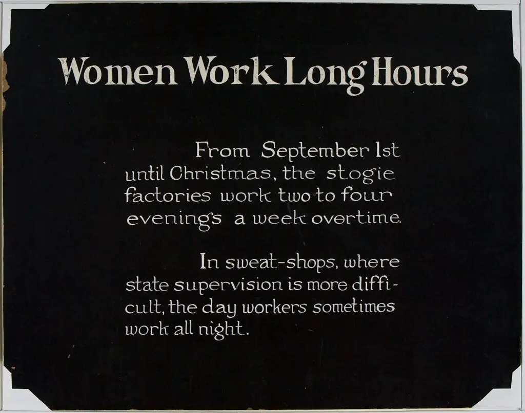 Industrial Problems, Conditions: United States. Pennsylvania. Pittsburgh. Pittsburgh Survey: Women Work Long Hours: From September 1st until Christmas, the stogie factories work two to four evenings a week overtime. by Lewis Wickes Hine