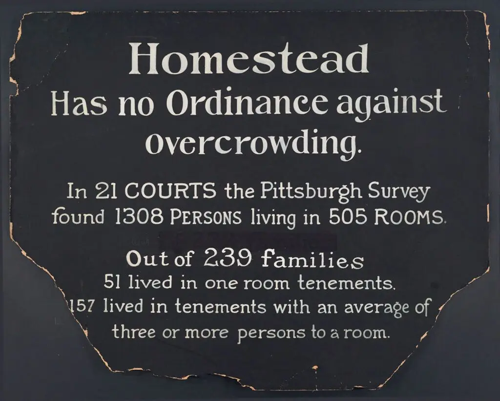 Housing, Conditions: United States. Pennsylvania. Pittsburgh. Pittsburgh Survey: Homestead Has no Ordinance against Overcrowding. In 21 Courts the Pittsburgh Survey found 1308 Persons living in 505 Rooms. Out of 239 families 51 lived in one room tenements. 157 lived in tenements with an average of three or more persons to a room. by Lewis Wickes Hine