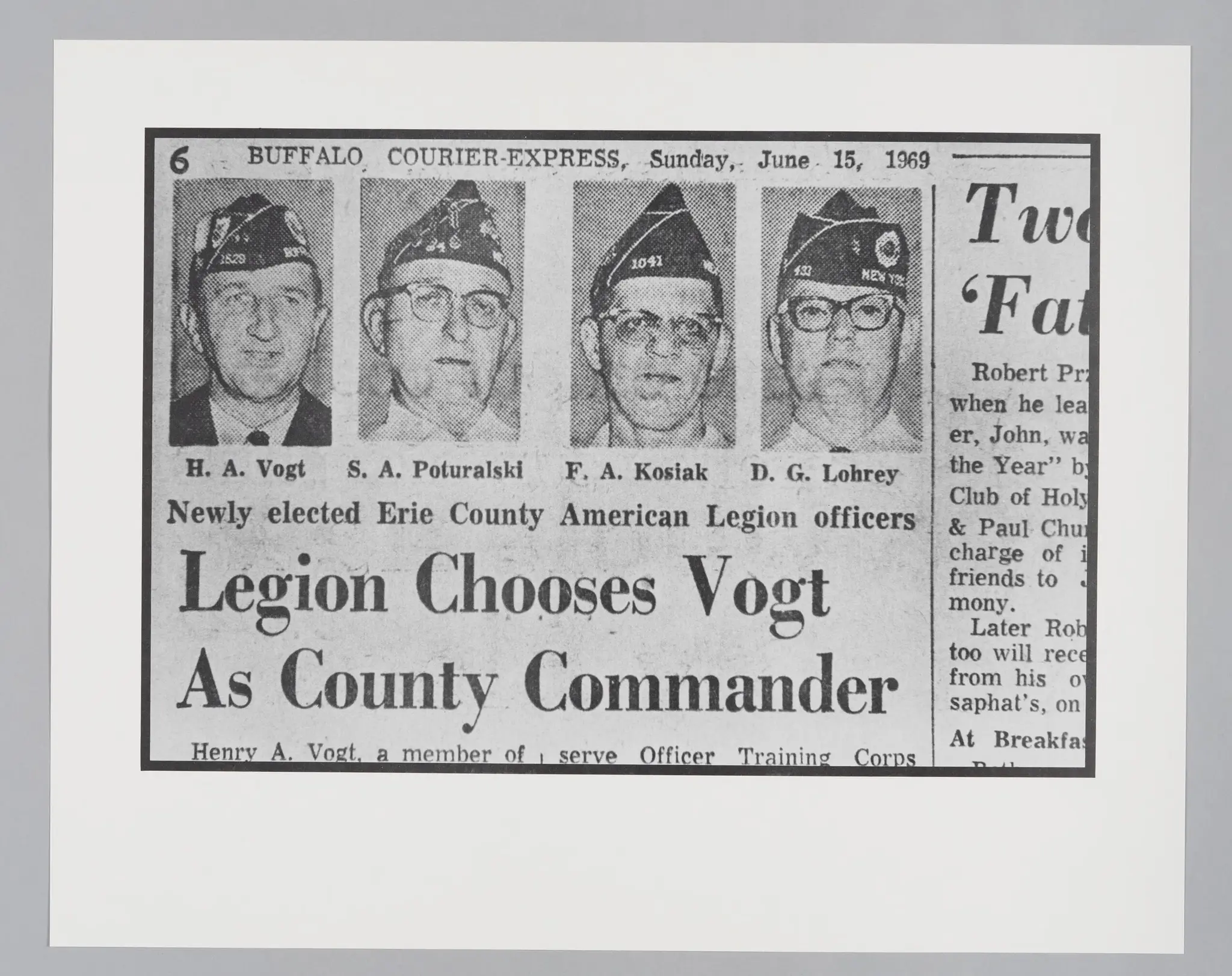 Untitled ("Legion Chooses Vogt as County Commander") by Donald Blumberg