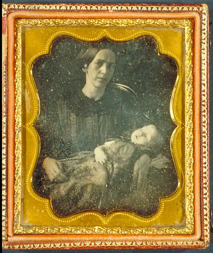 Untitled (postmortem infant portrait with mother) by Unidentified Artist