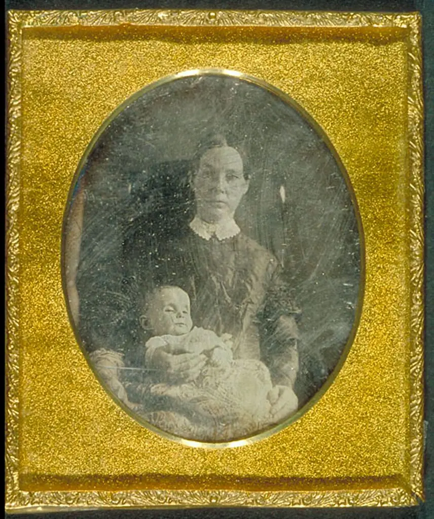 Untitled (postmortem infant portrait with mother) by Unidentified Artist