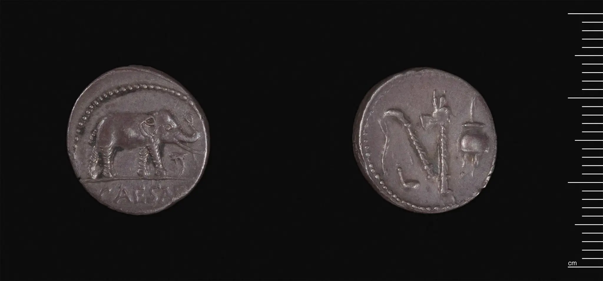 Denarius of Julius Caesar, Moving Mint by Julius Caesar