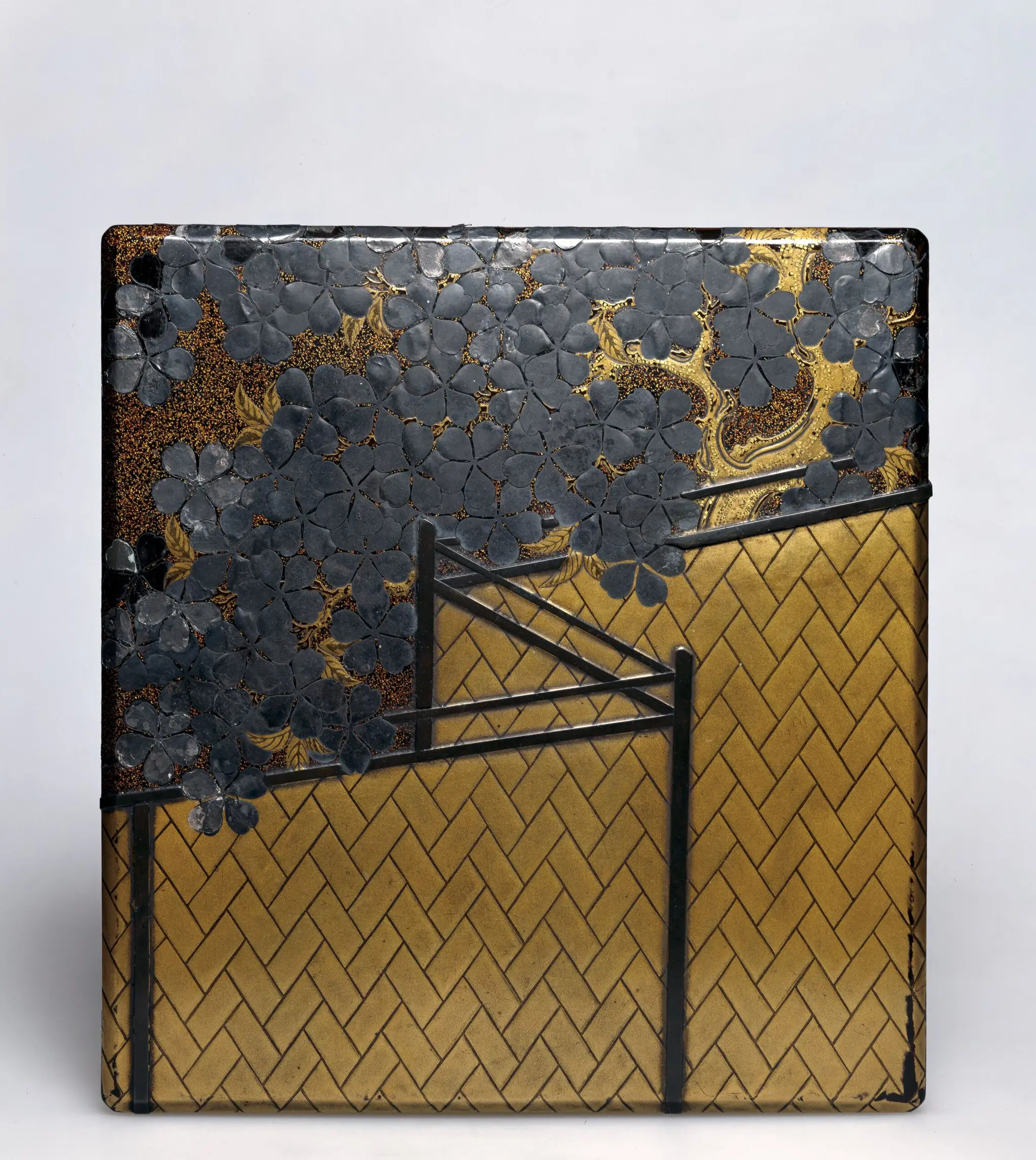 Inkstone Box (Suzuribako) with Cherry Blossom and Fence Design by Unknown artist