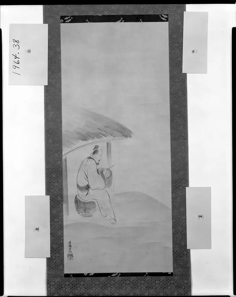 Seated Man Weaving a Basket in a Thatched Hut by Ogata Kōrin 尾形光琳