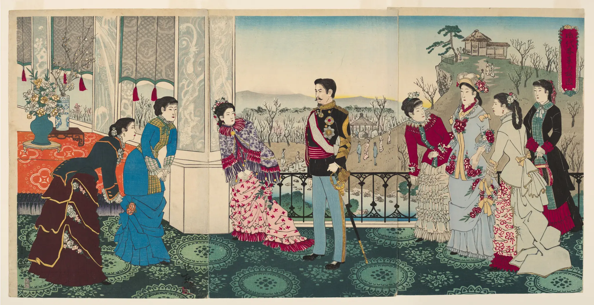 Emperor Meiji and His Consort in the Plum Garden by Kobayashi Kiyochika 小林清親