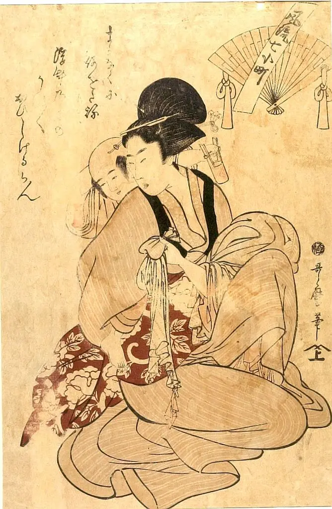 Kneeling Woman and Child from the series Fūryū nana komachi by Kitagawa Utamaro II