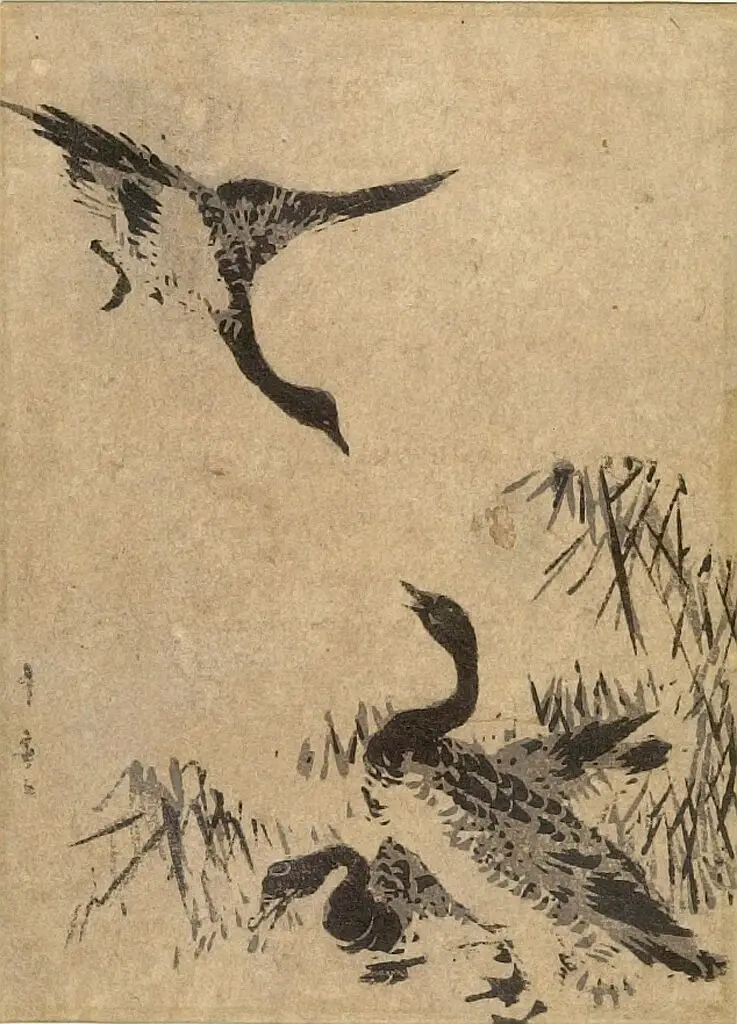 Three Geese by Katsushika Hokusai 葛飾北斎
