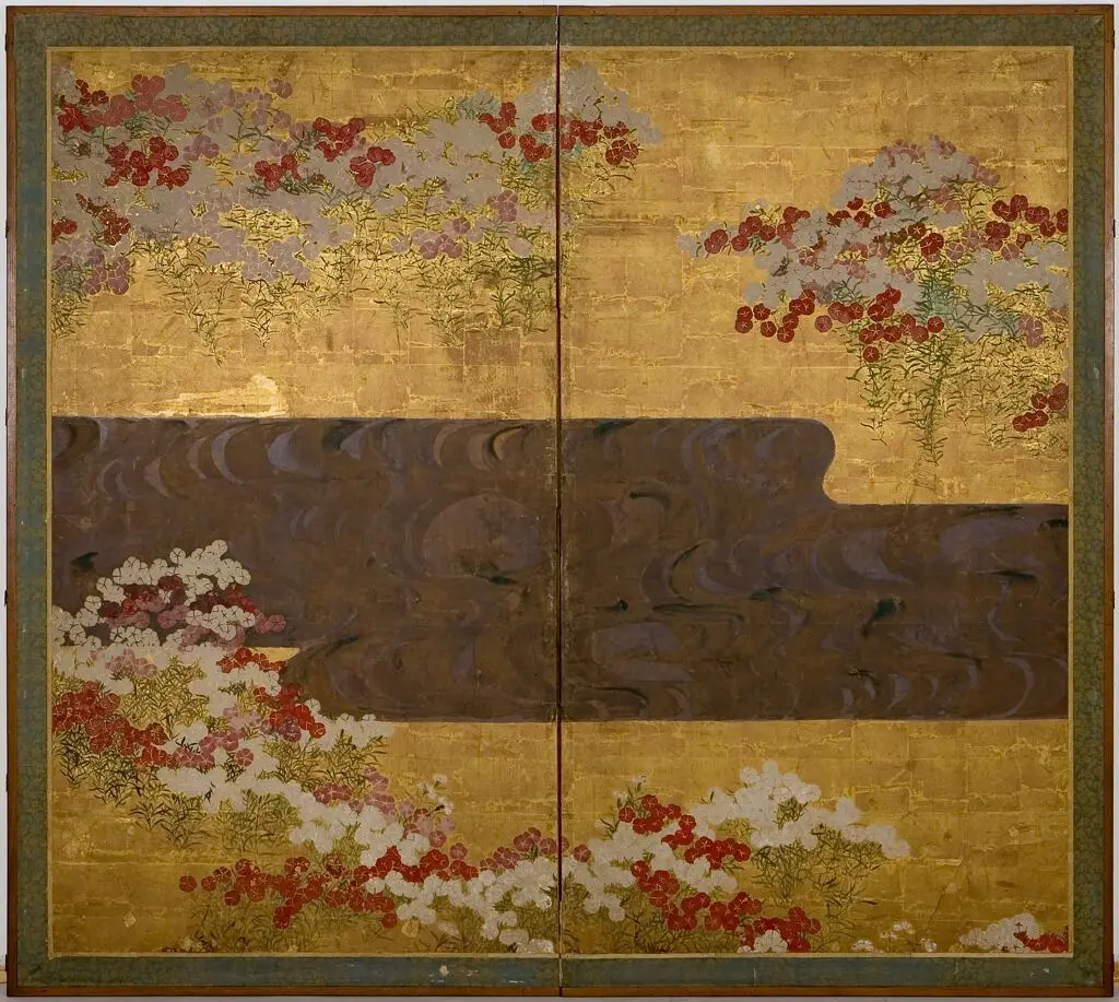 Red and White Flowers in Bloom by a Flowing Stream by Ogata Kōrin 尾形光琳