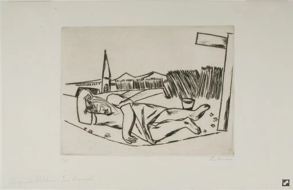 Sleeping Girl in Grain Field by Max Beckmann