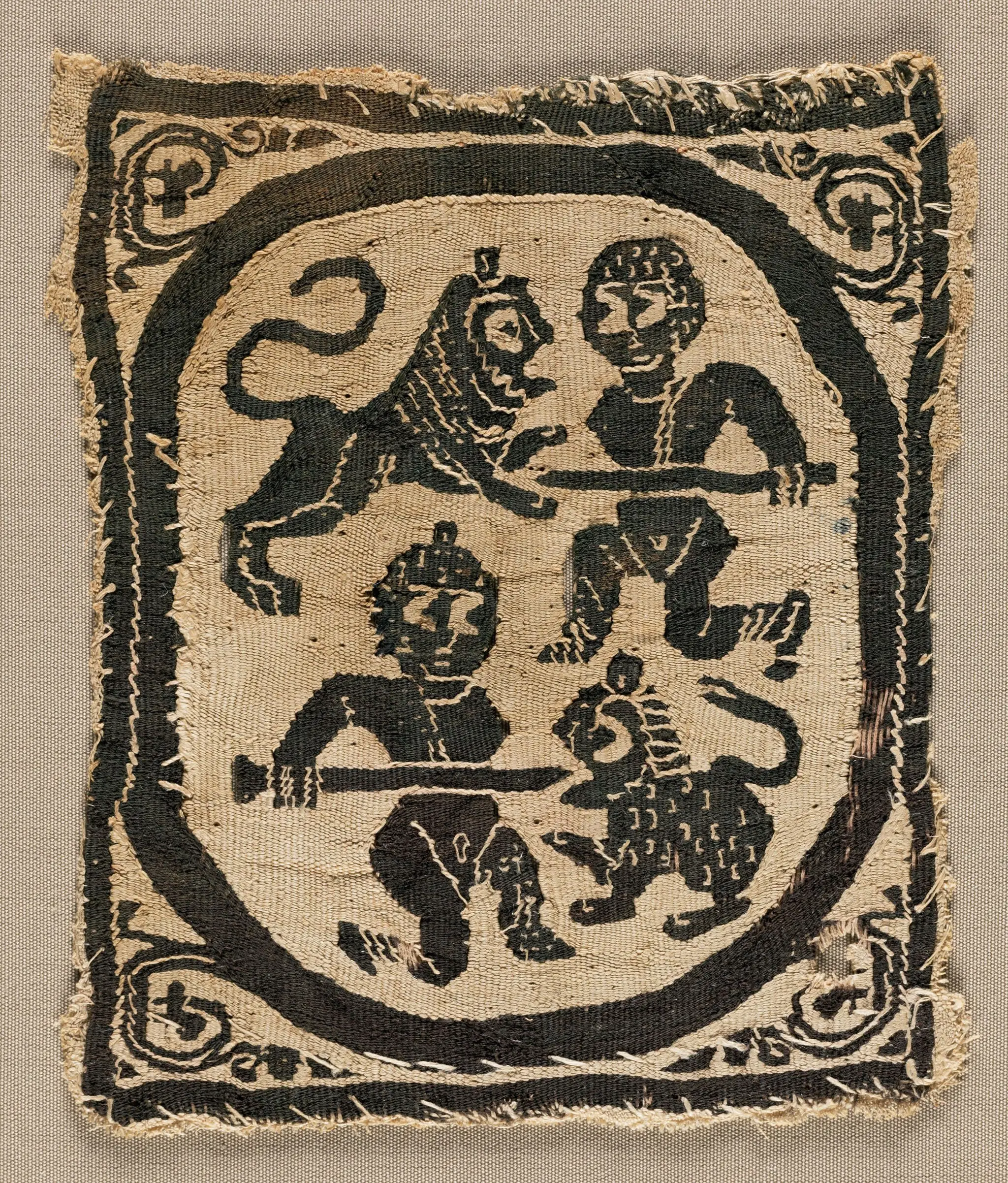 Tunic Ornament: Two Hunters Battling Lions by Unknown artist