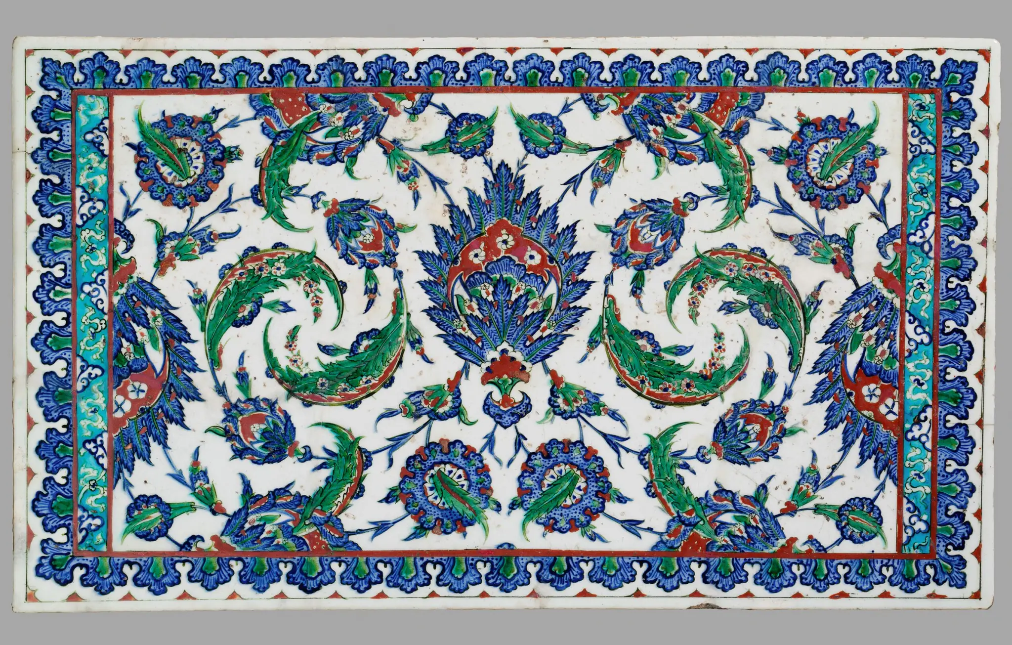 Tile Panel with Decoration of Composite Flowers and Serrated Leaves by Unknown artist