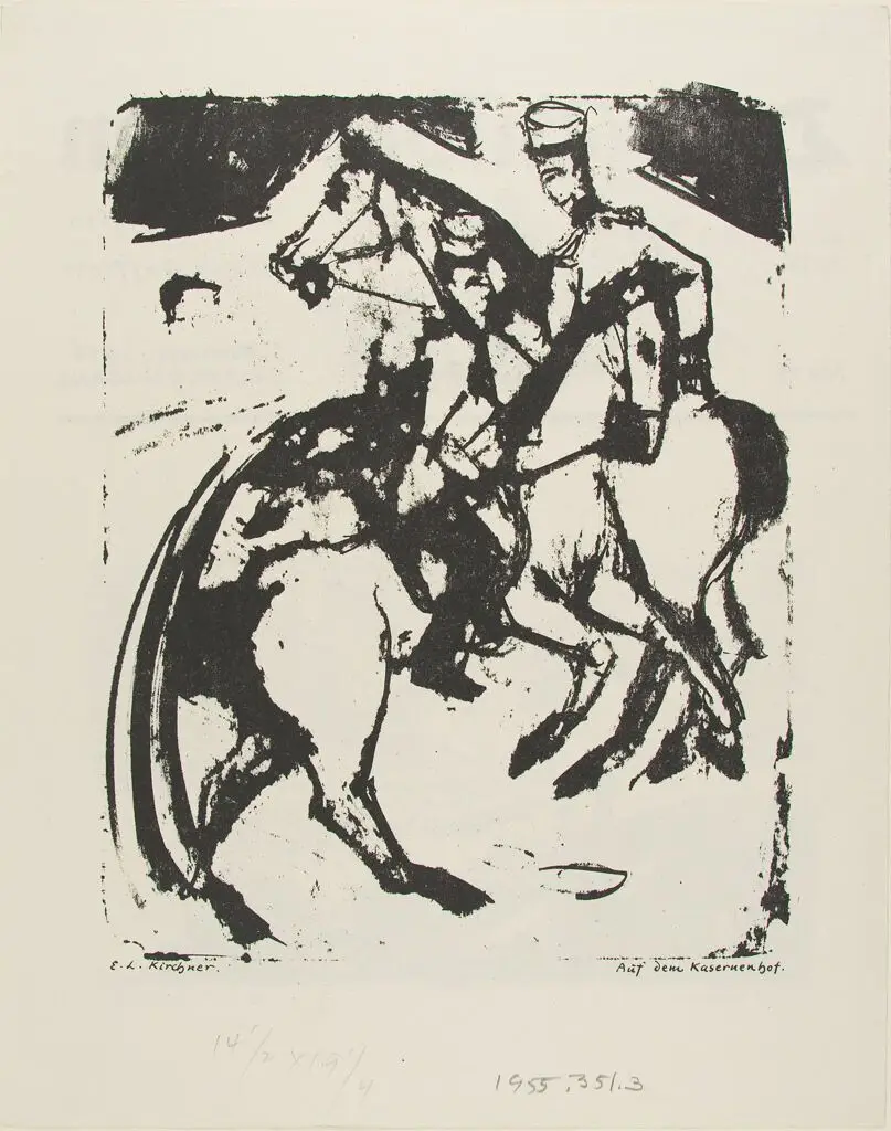 In the Barracks Courtyard, from "Der Bildermann", no. 15, 1916 by Ernst Ludwig Kirchner