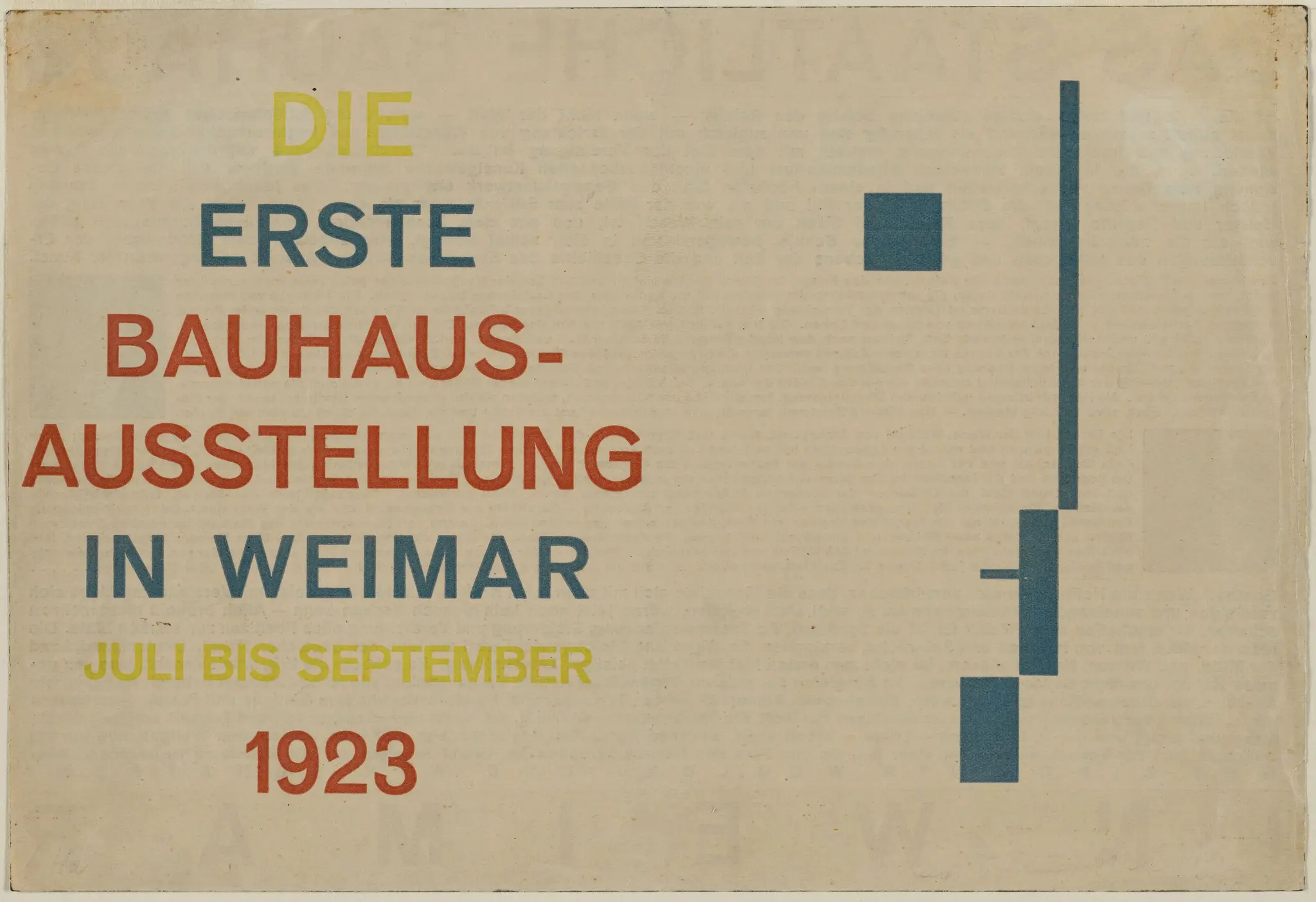 Announcement, "The First Bauhaus Exhibition in Weimar" July-September 1923 by Oskar Schlemmer