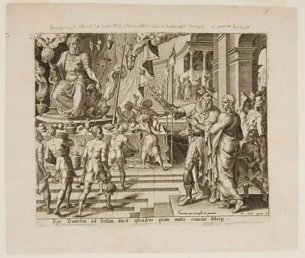 King Cyrus and the Priests Show Baal to Daniel (Dan.14:5-9) by Philips Galle
