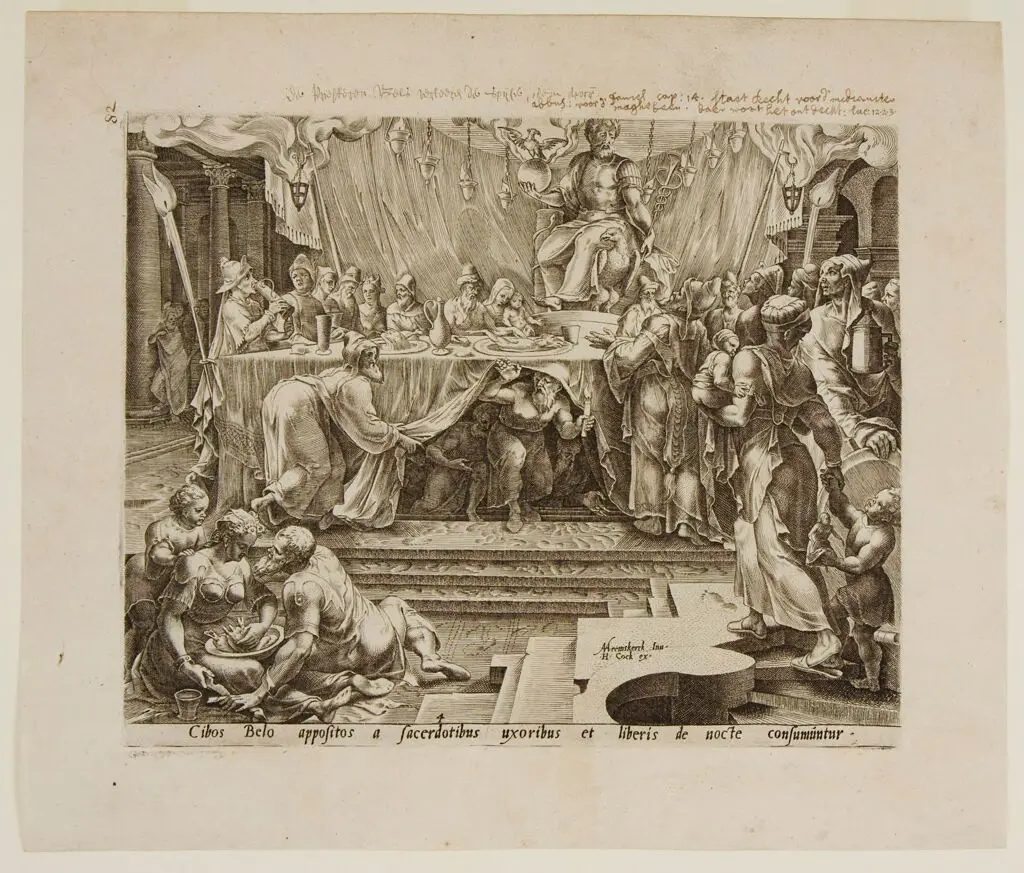 The Priests, Their Wives and Children Eat the Offerings to Baal by Philips Galle