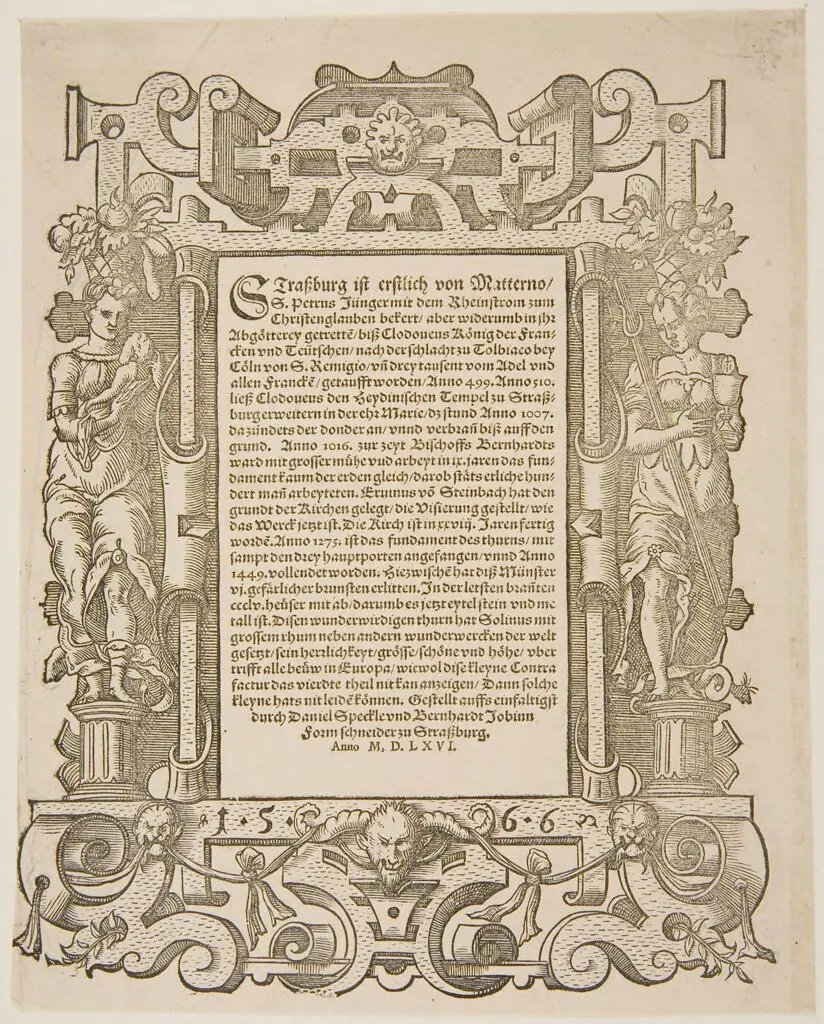 Ornamental Border, Surrounding a Short Account of Strassburg, to Accompany a Large View of Strassburg by Bernhardt Jobin