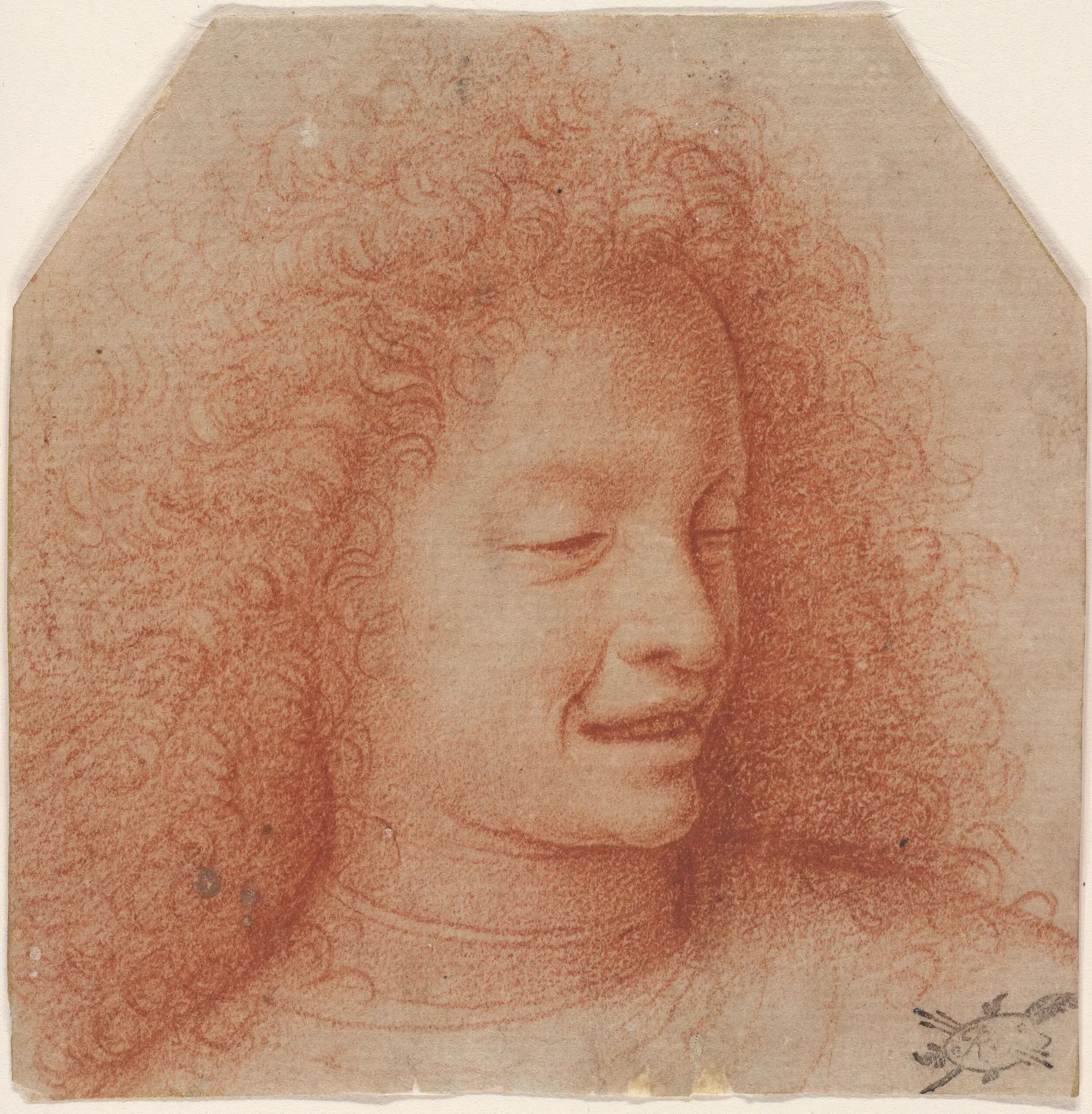 Head of a Smiling Youth with Curly Hair Facing One Quarter Left by Giovanni Agostino da Lodi