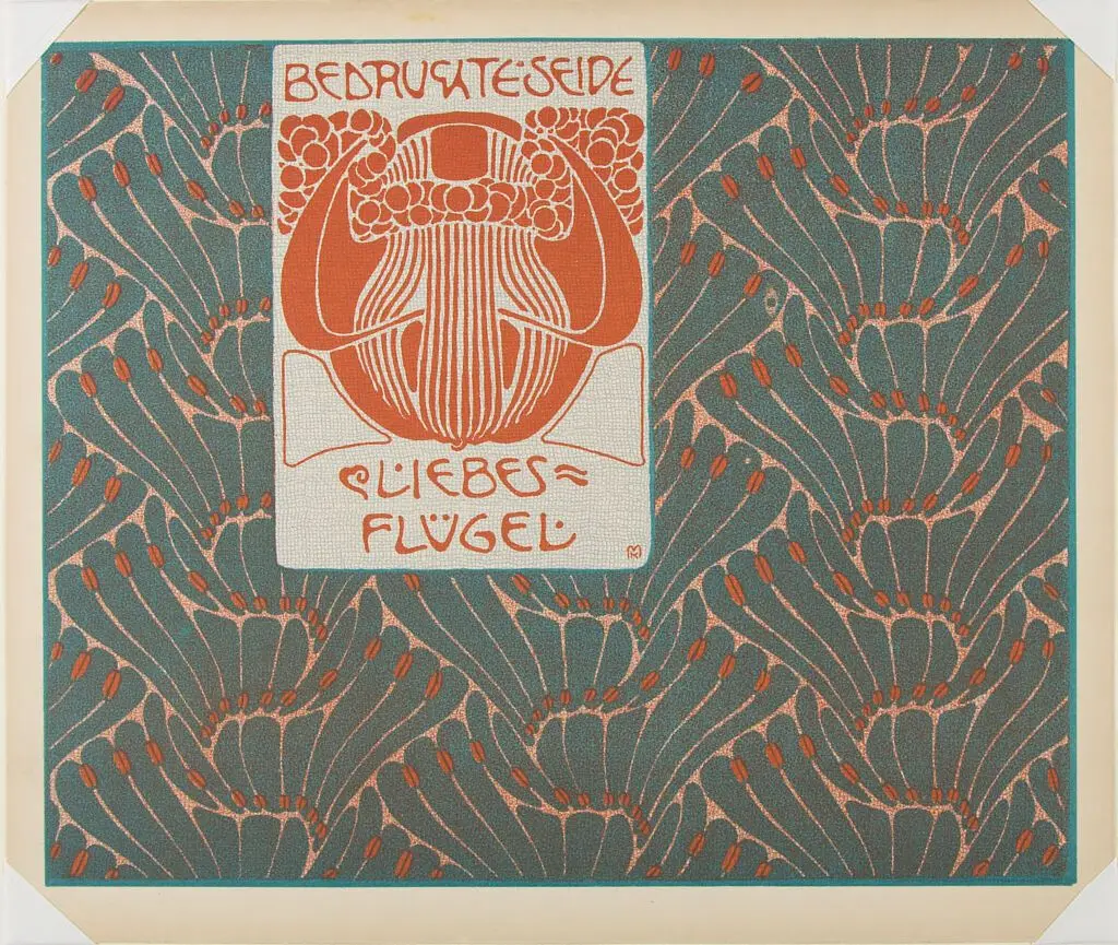 "Wings of Love" design for printed silk from the portfolio "Surface Decoration" by Koloman Moser