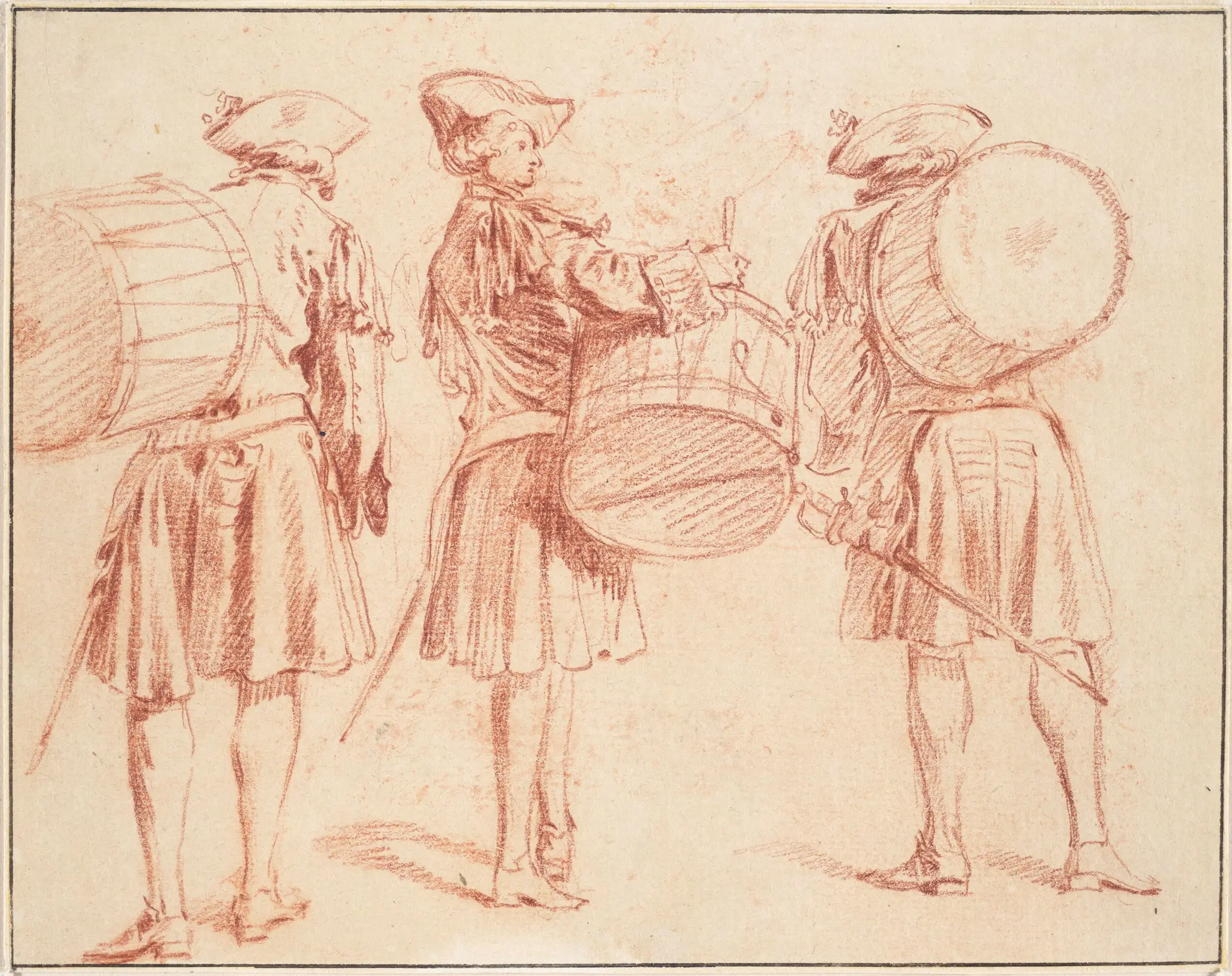 Three Views of a Military Drummer by Jean-Antoine Watteau