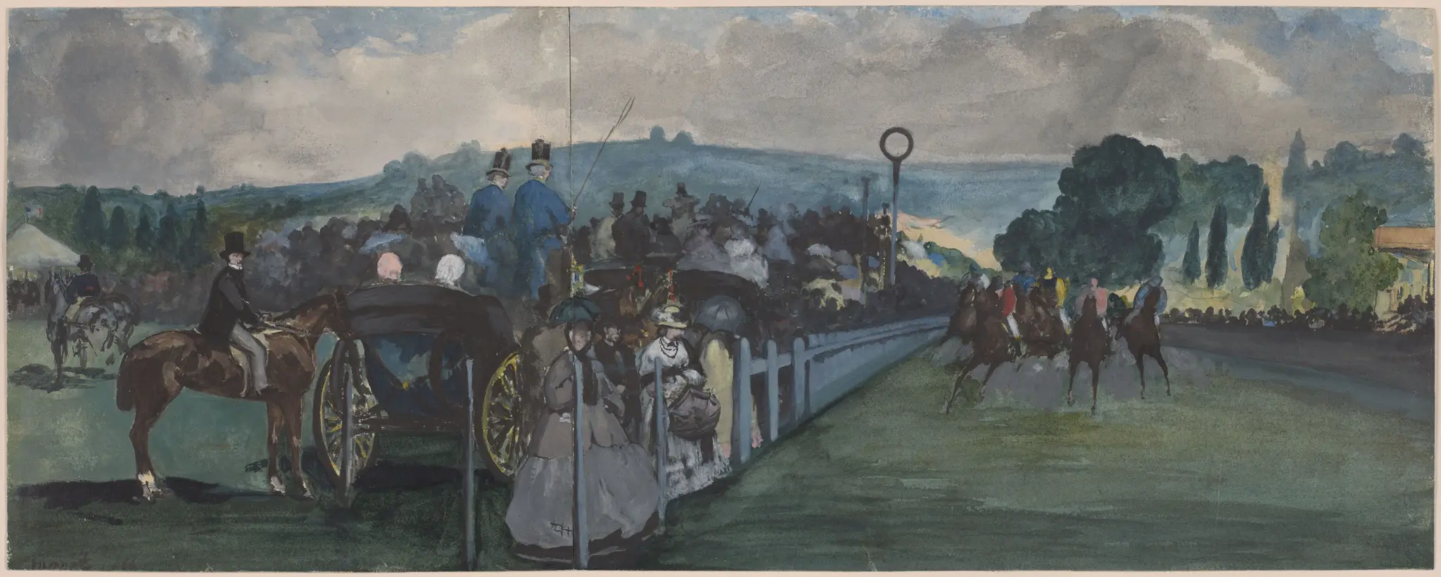 Race Course at Longchamp; verso: Section of grandstand area by Edouard Manet
