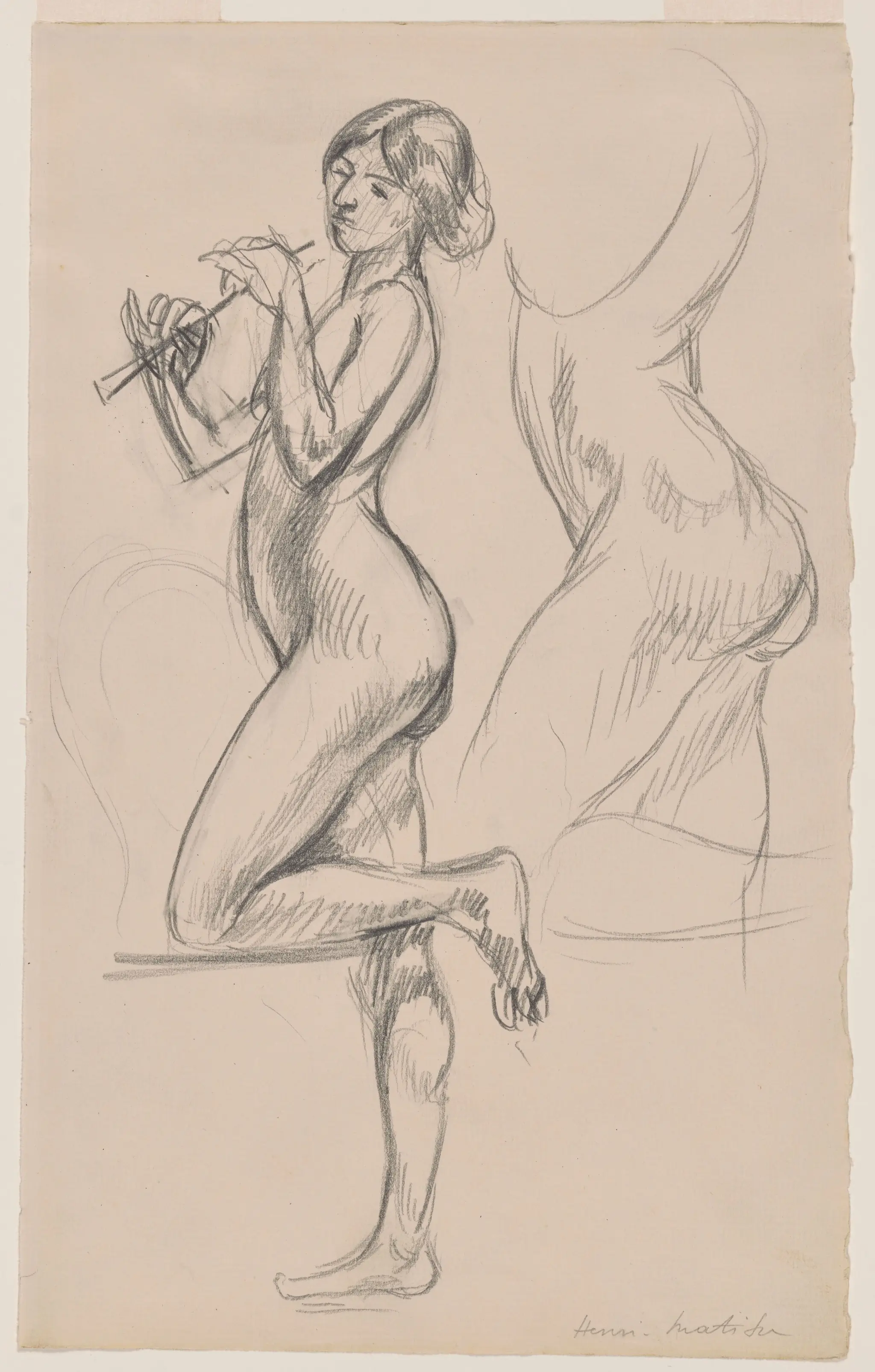 Two Sketches of a Nude Girl Playing a Flute by Henri Matisse