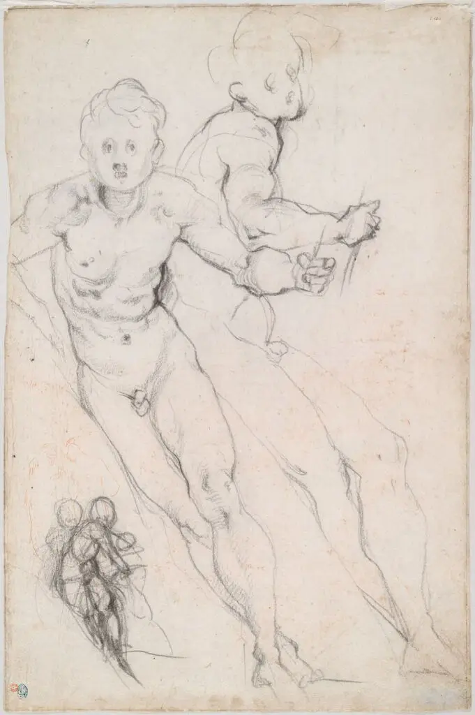 Two Studies of a Nude Youth; verso: Two Profile Studies by Pontormo (Jacopo Carrucci da Pontormo)
