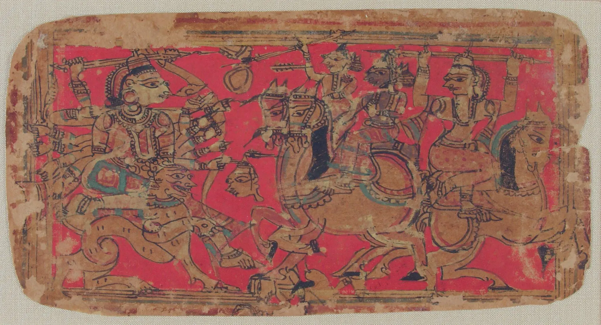 The Goddess Durga Battles Demons, folio from a manuscript of the Durgasaptashati (Seven Hundred Couplets in Praise of Durga) by Unknown artist