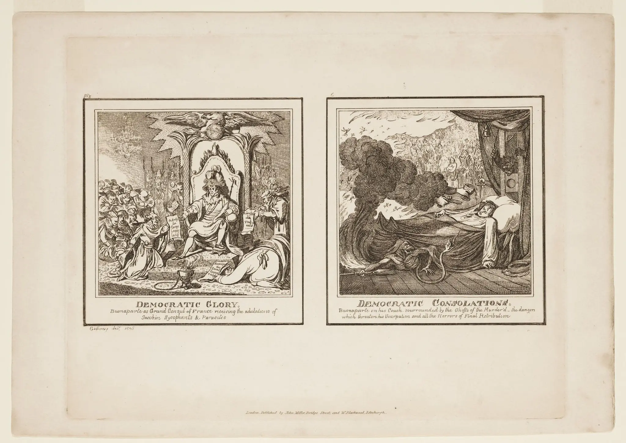 Democratic Glory [left]; Democratic Consolations [right] by James Gillray